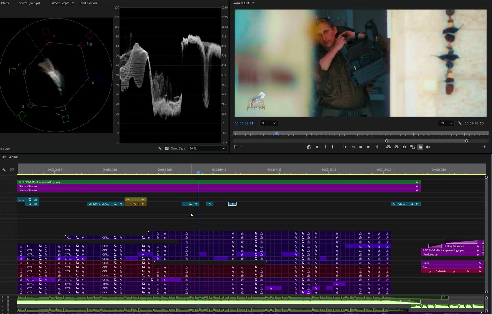 The Soldiers of Truth timeline in Premiere, mid-edit